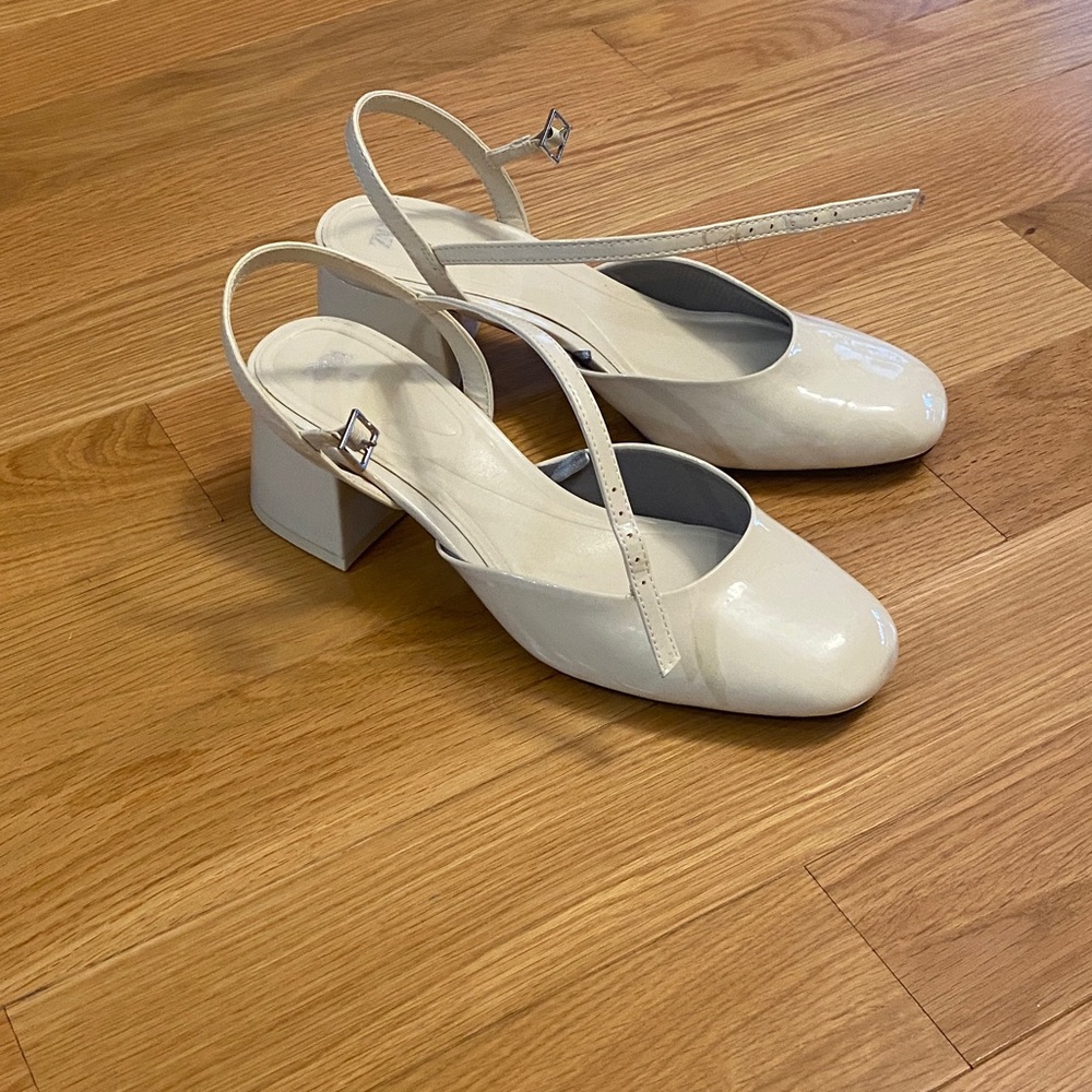 Zara Cream Block Heel Slingbacks Size 39
